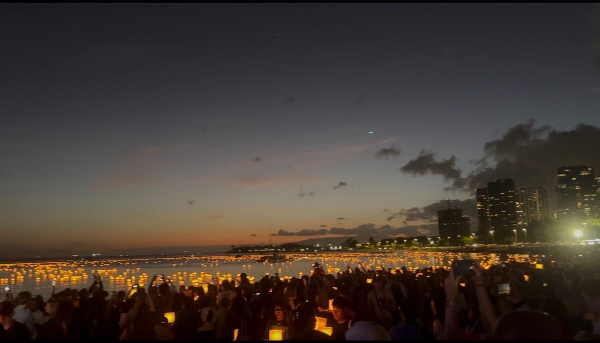 Lantern floating ceremony at sunset on Oʻahu