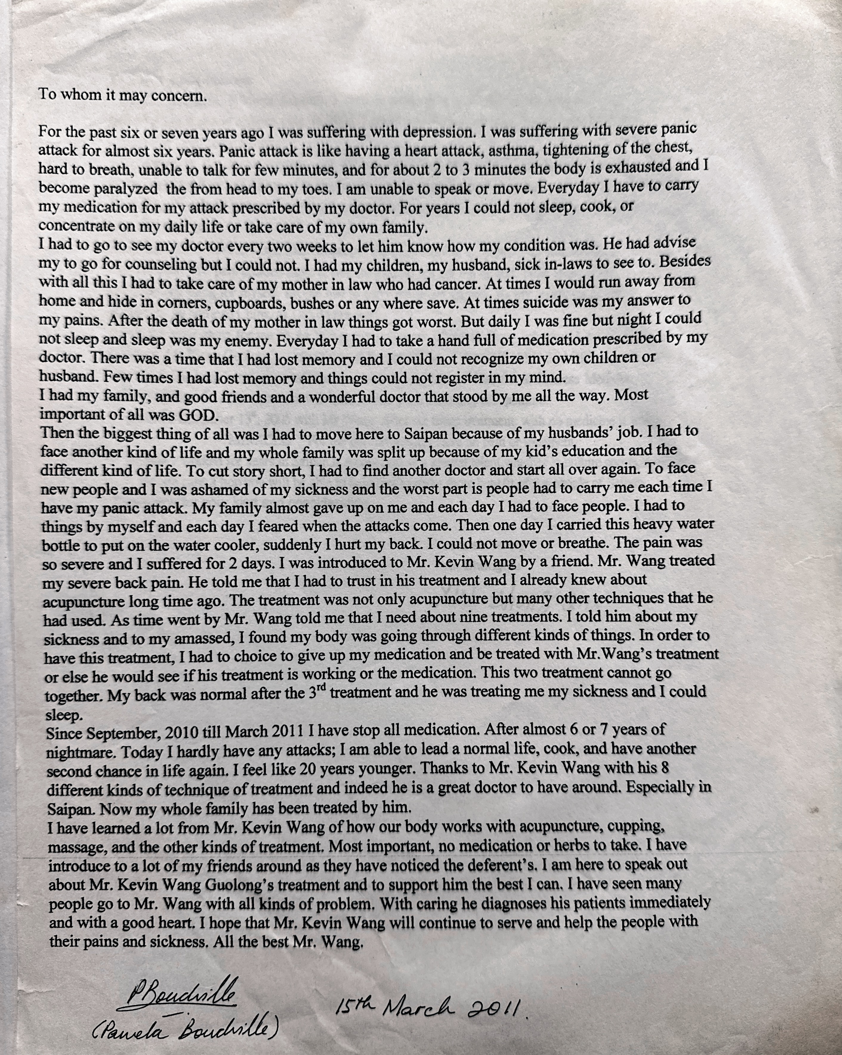 Pamela's 2011 letter